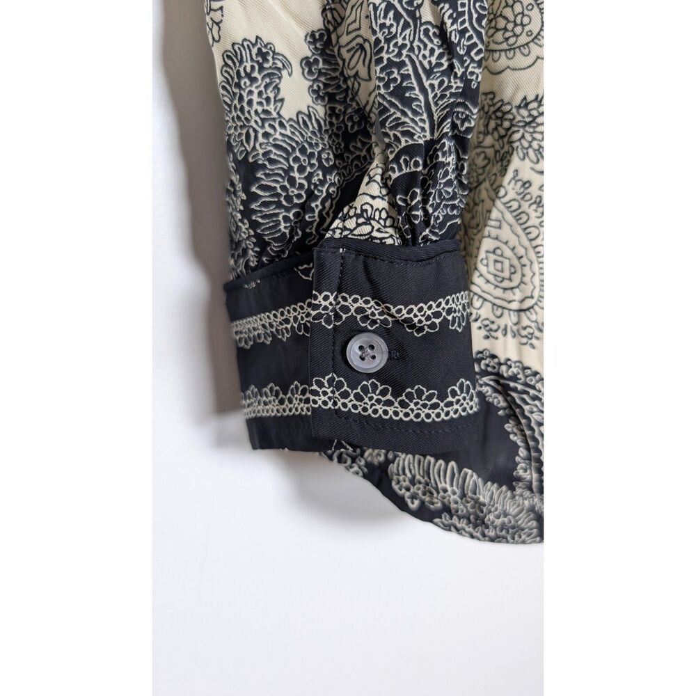 J.Crew Paisley Scarf Print Drapey Camp Collar Shirt M Boho Chic Black Cream - Picture 8 of 12